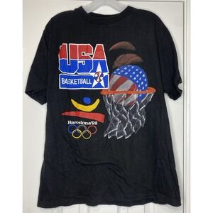 Vintage 1992 USA‎ Basketball Olympics Barcelona T Shirt Black Size Large